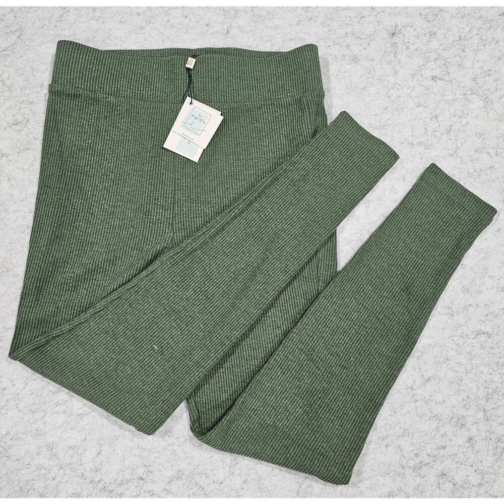 by egreis Knit Ribbed Pants Cotton Blend, Green, Leggings, Sz L, New, NWT